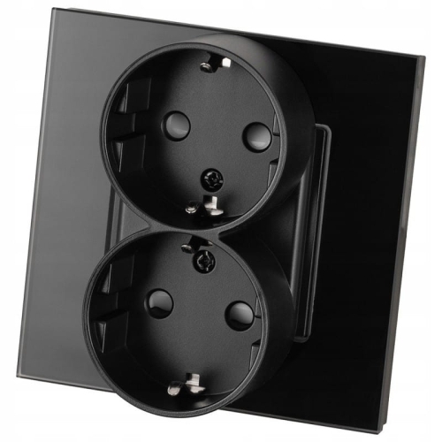 Dubbel Schuko-Stopcontact Met Randaarde Zonder Aardpen Glas Zwart MIUUN