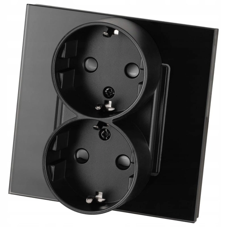 Dubbel Schuko-Stopcontact Met Randaarde Zonder Aardpen Glas Zwart MIUUN