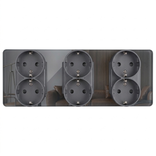 Drievoudig Glazen Hoogglans Schuko-Stopcontact Grijs Drievoudig Afdekraam En 3 X Stopcontact