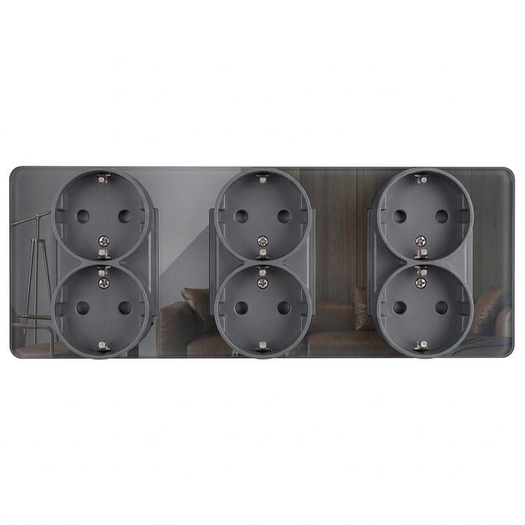 Drievoudig Glazen Hoogglans Schuko-Stopcontact Grijs Drievoudig Afdekraam En 3 X Stopcontact