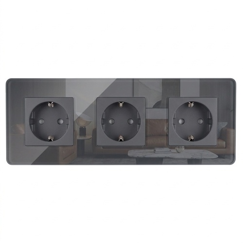 Drievoudig Glazen Hoogglans Schuko-Stopcontact Grijs Drievoudig Afdekraam En 3 X Stopcontact