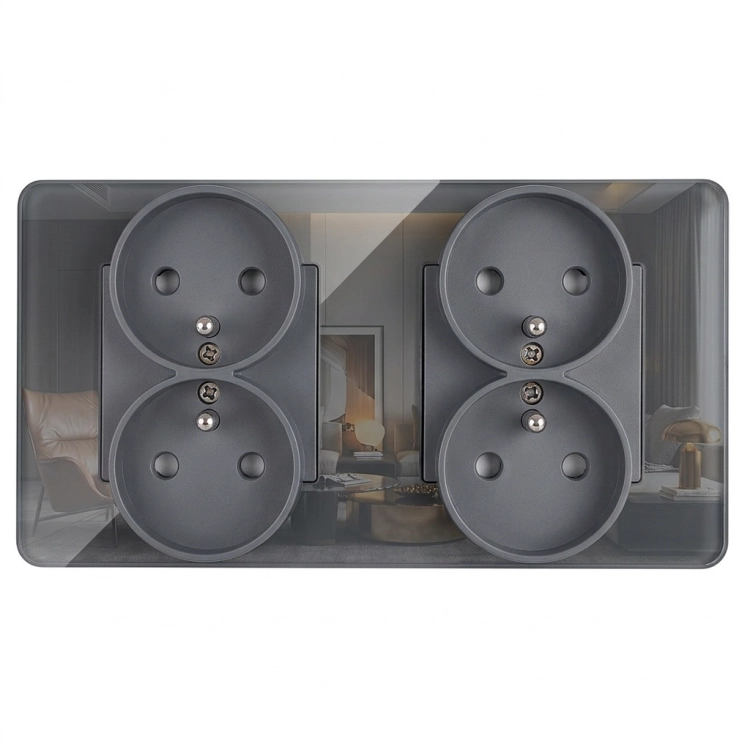 Viervoudig Glazen Hoogglans Stopcontact Grijs En Tweevoudig Afdekraam 2 X Stopcontact MIUUN