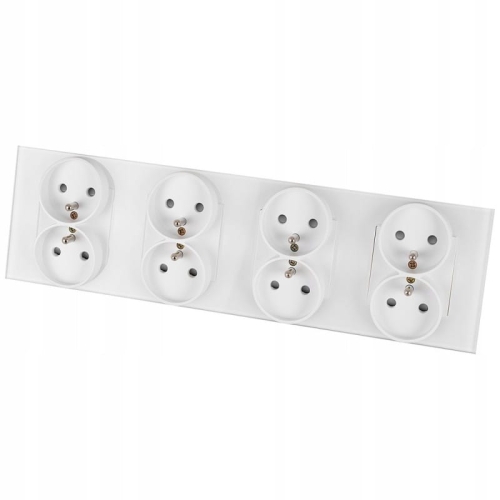 Viervoudig Stopcontact Glas Wit Set Viervoudig Afdekraam En 4 X Dubbel Stopcontact MIUUN