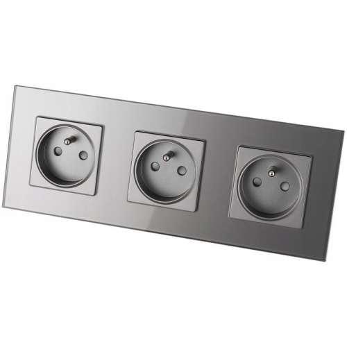 Drievoudig Glazen Stopcontact Grijs Set Drievoudig Afdekraam En 3 X Enkel Stopcontact MIUUN
