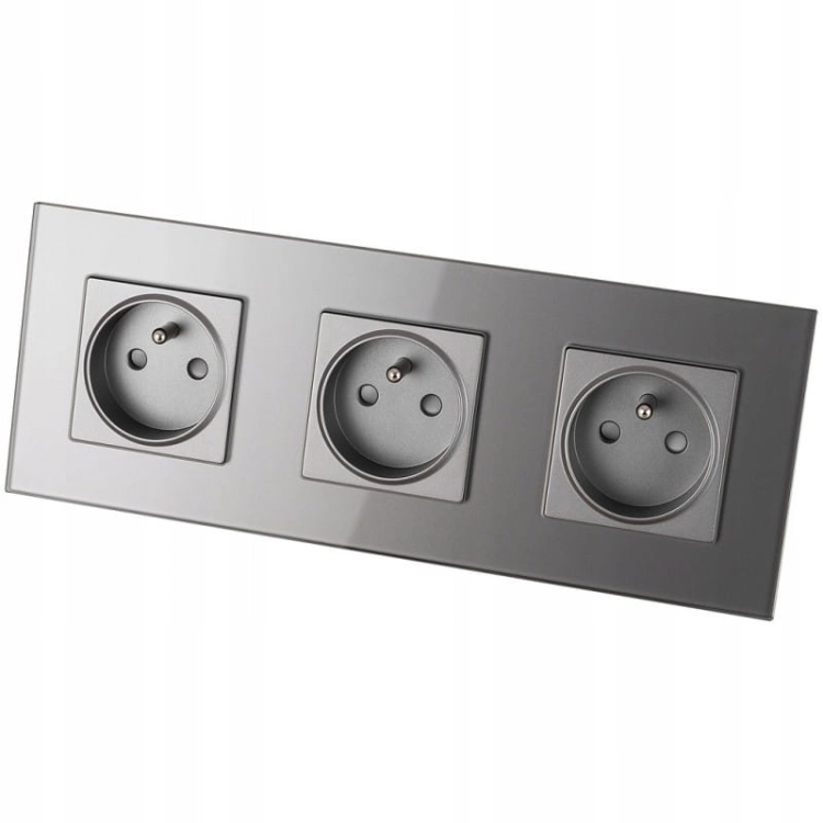 Drievoudig Glazen Stopcontact Grijs Set Drievoudig Afdekraam En 3 X Enkel Stopcontact MIUUN