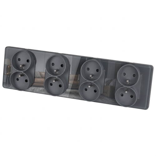 Viervoudig Stopcontact Glas Glans Grijs Viervoudig Afdekraam En 4 X Stopcontact MIUUN