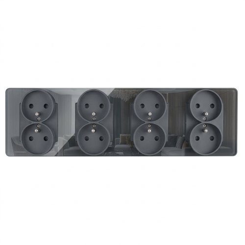 Viervoudig Stopcontact Glas Glans Grijs Viervoudig Afdekraam En 4 X Stopcontact MIUUN