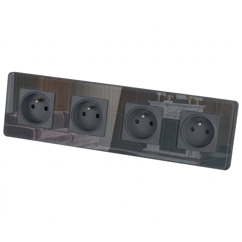 Viervoudig Stopcontact Glas Glans Grijs Viervoudig Afdekraam En 4 X Stopcontact MIUUN