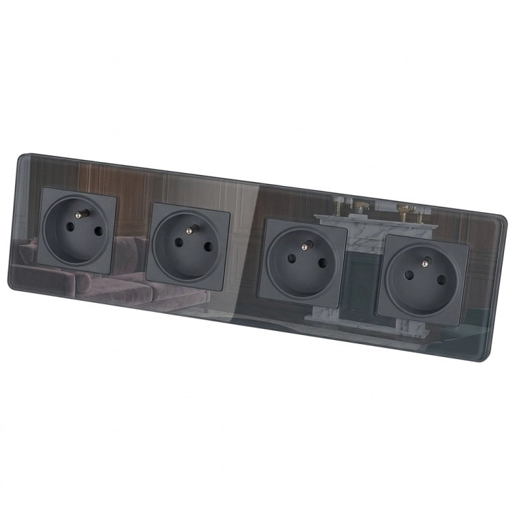 Viervoudig Stopcontact Glas Glans Grijs Viervoudig Afdekraam En 4 X Stopcontact MIUUN