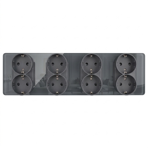 Viervoudig Schuko-Stopcontact Glas Glans Grijs Viervoudig Afdekraam En 4 X Stopcontact
