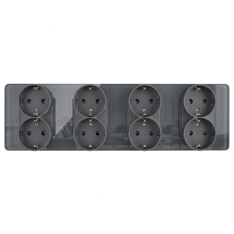 Viervoudig Schuko-Stopcontact Glas Glans Grijs Viervoudig Afdekraam En 4 X Stopcontact