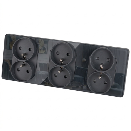 Drievoudig Stopcontact Glas Glans Grijs Drievoudig Afdekraam En 3 X Stopcontact MIUUN