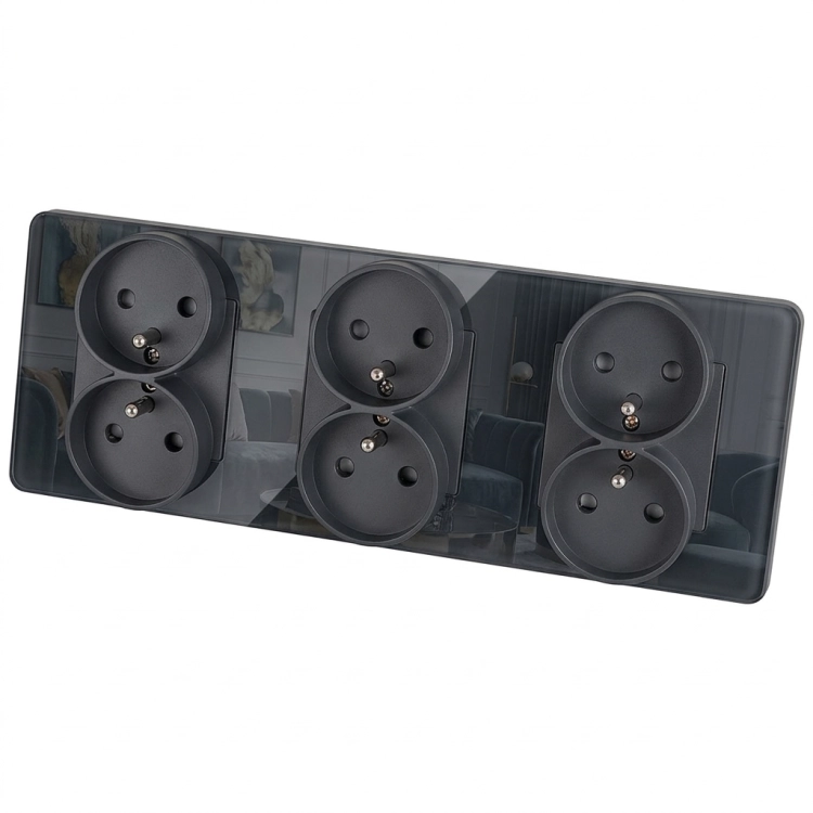 Drievoudig Stopcontact Glas Glans Grijs Drievoudig Afdekraam En 3 X Stopcontact MIUUN