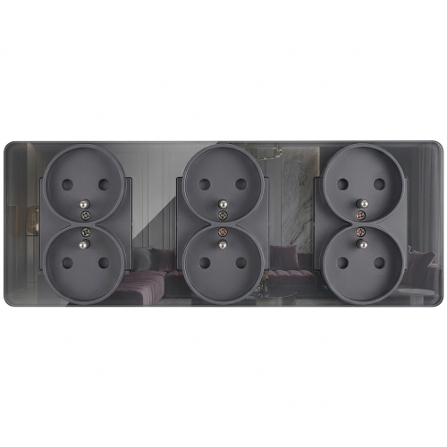 Drievoudig Stopcontact Glas Glans Grijs Drievoudig Afdekraam En 3 X Stopcontact MIUUN