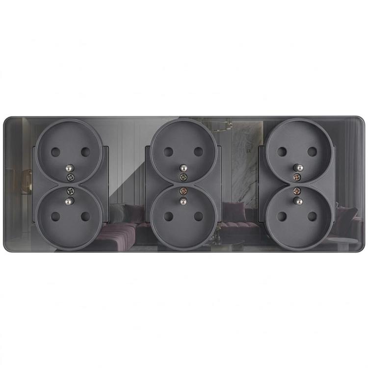 Drievoudig Stopcontact Glas Glans Grijs Drievoudig Afdekraam En 3 X Stopcontact MIUUN