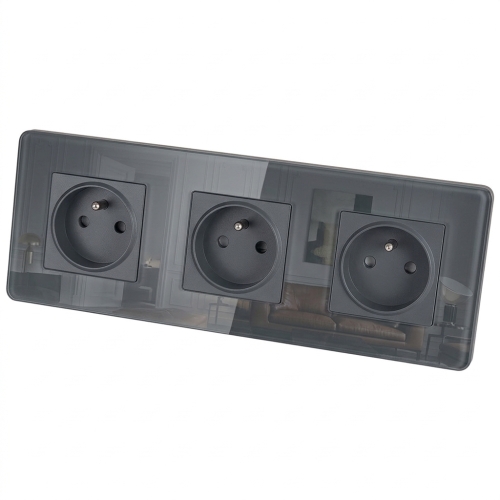 Drievoudig Stopcontact Glas Glans Grijs Drievoudig Afdekraam En 3 X Stopcontact MIUUN