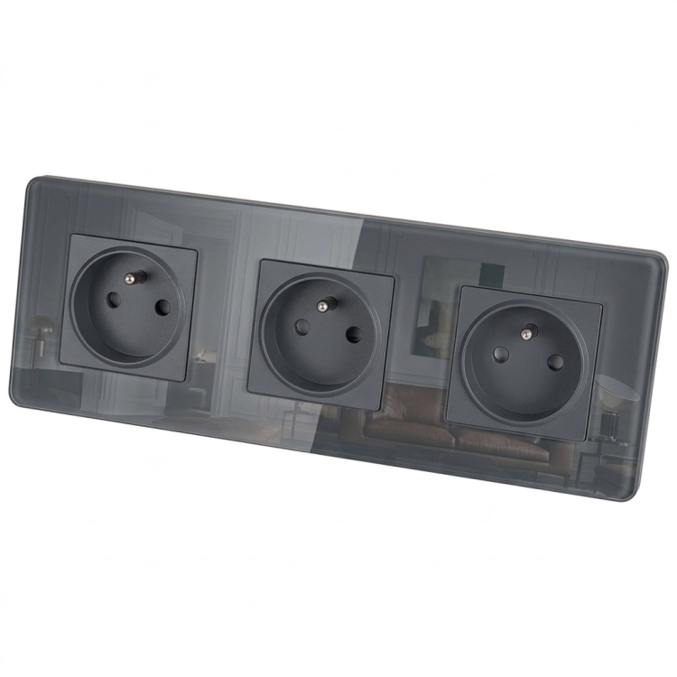 Drievoudig Stopcontact Glas Glans Grijs Drievoudig Afdekraam En 3 X Stopcontact MIUUN
