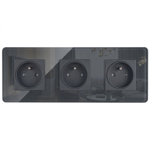 Drievoudig Stopcontact Glas Glans Grijs Drievoudig Afdekraam En 3 X Stopcontact MIUUN