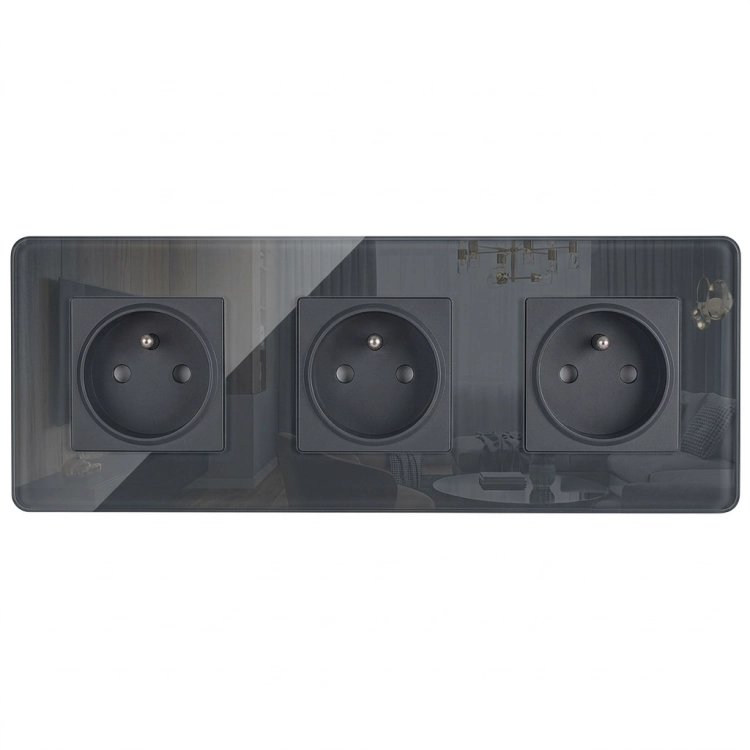 Drievoudig Stopcontact Glas Glans Grijs Drievoudig Afdekraam En 3 X Stopcontact MIUUN