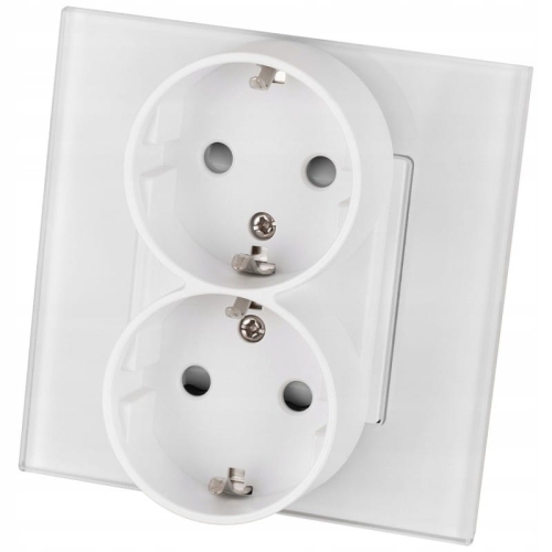 Dubbel Schuko-Stopcontact Glas Met Randaarde Zonder Aardpen Wit MIUUN