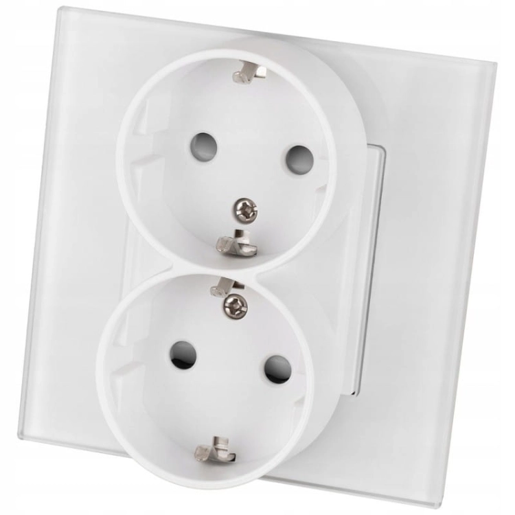 Dubbel Schuko-Stopcontact Glas Met Randaarde Zonder Aardpen Wit MIUUN