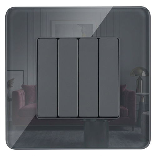 Schakelaar Viervoudig Klassiek Glad Glazen Hoogglans Grijs MIUUN