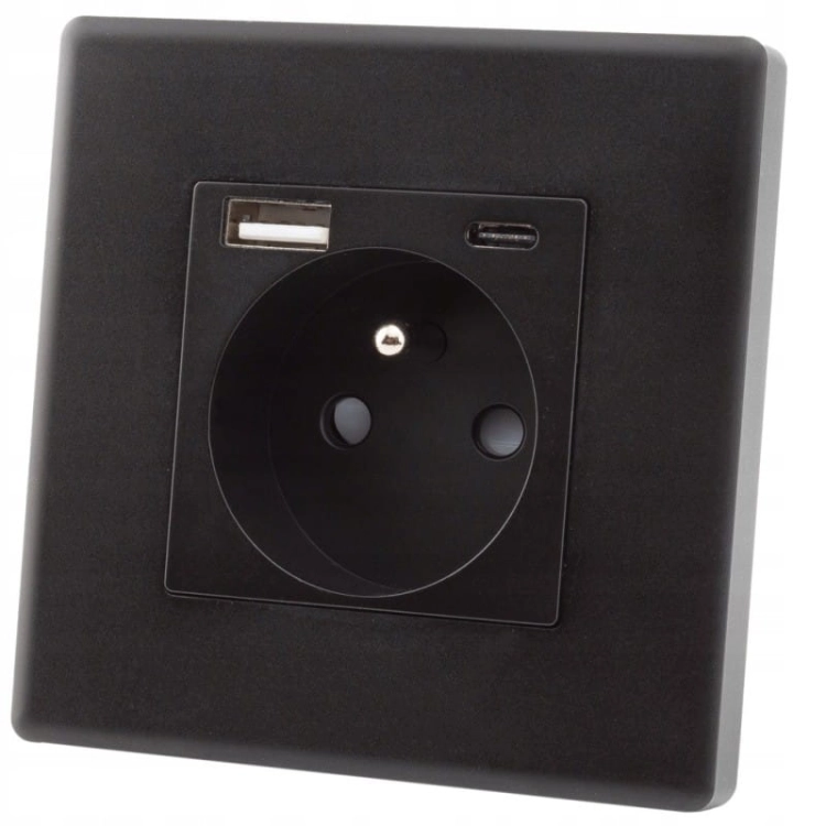 Stopcontact Zwart Met Aardpen + USB A+C 20W Set Met PVC-Afdekraam