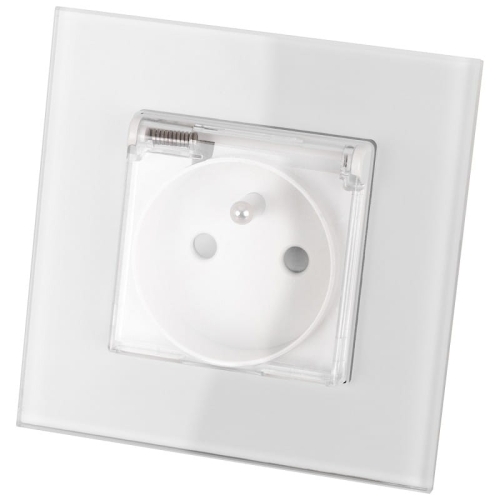 Stopcontact Met Aardpen Badkamer Met Klep Wit Glas MIUUN
