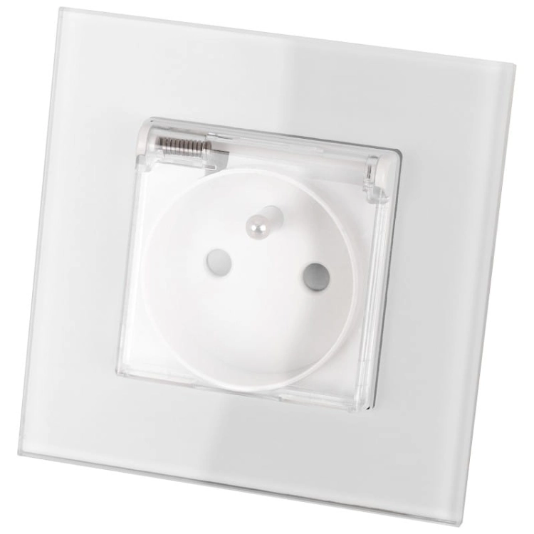 Stopcontact Met Aardpen Badkamer Met Klep Wit Glas MIUUN