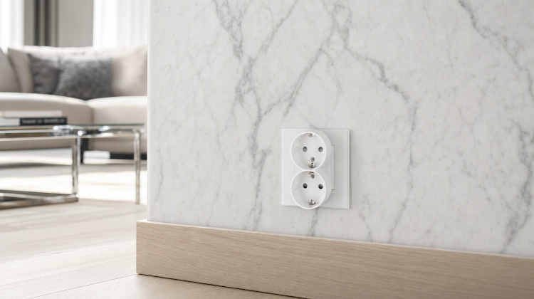 Dubbel Schuko-Stopcontact Glas Met Randaarde Zonder Aardpen Wit MIUUN