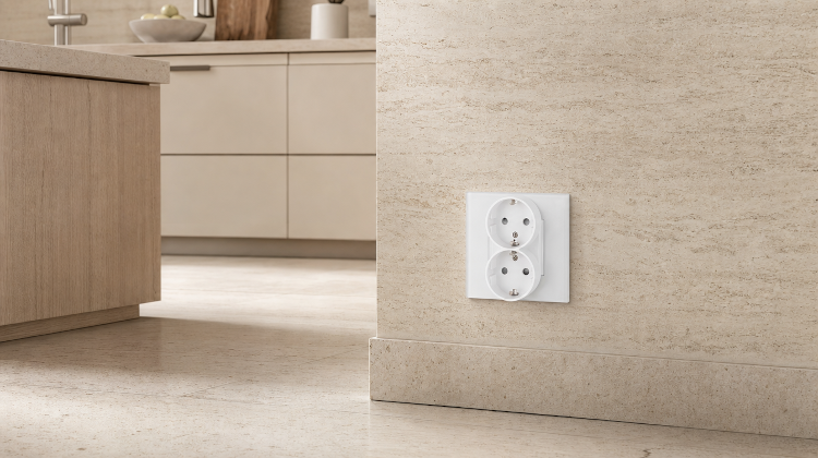 Dubbel Schuko-Stopcontact Glas Met Randaarde Zonder Aardpen Wit MIUUN