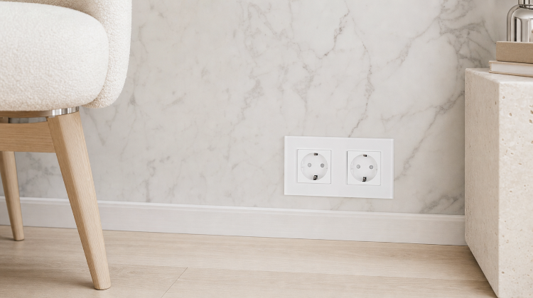 Glazen Dubbel Schuko-Stopcontact Wit Tweevoudig Afdekraam En 2 X Stopcontact