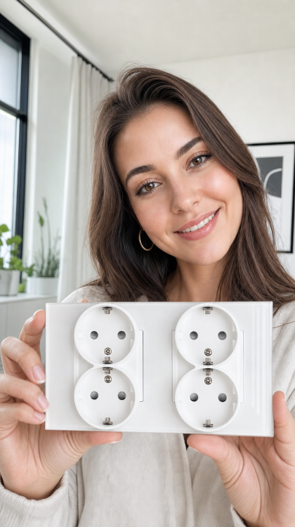Dubbel Viervoudig Schuko-Stopcontact Glas Wit Tweevoudig Afdekraam