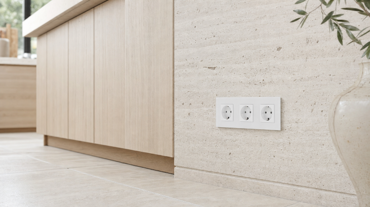 Drievoudig Schuko-Stopcontact Glas Wit Drievoudig Afdekraam En 3 X Stopcontact
