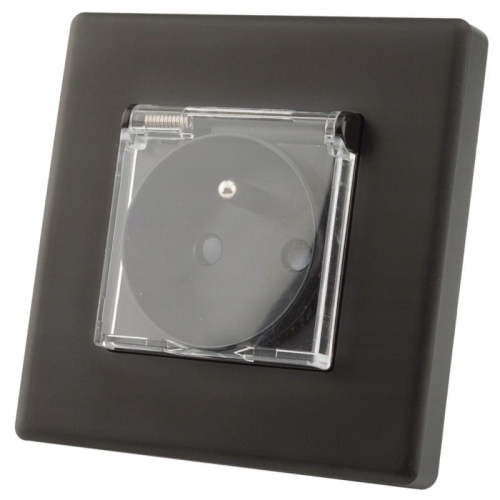 Stopcontact Zwart Met Klep En Aardpen Set Met PVC-Afdekraam