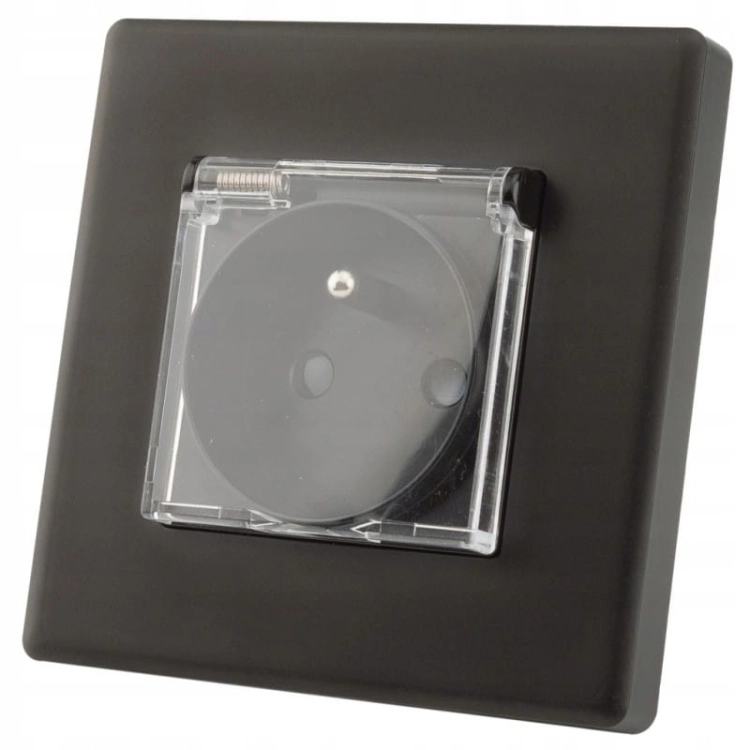 Stopcontact Zwart Met Klep En Aardpen Set Met PVC-Afdekraam
