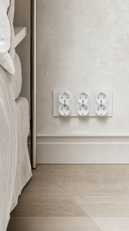Drievoudig Dubbel Schuko-Stopcontact Glas Wit Drievoudig Afdekraam