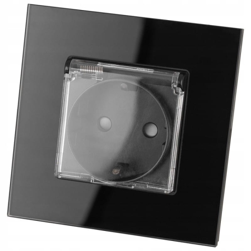 Schuko-Stopcontact Badkamer Met Klep Met Randaarde Zonder Aardpen Glas Zwart MIUUN