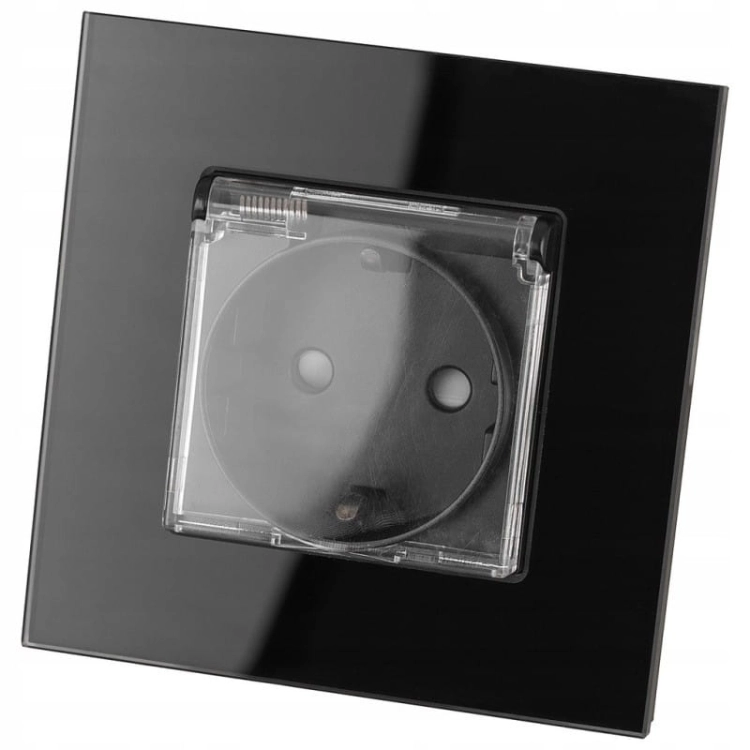 Schuko-Stopcontact Badkamer Met Klep Met Randaarde Zonder Aardpen Glas Zwart MIUUN