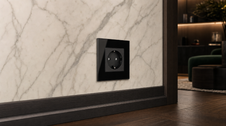 Schuko-Stopcontact Met Randaarde Zonder Aardpen Glas Zwart MIUUN