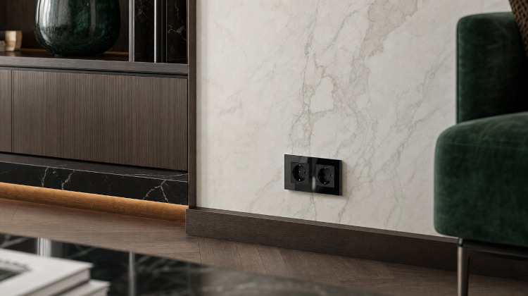 Dubbel Schuko-Stopcontact Glas Zwart Set Tweevoudig Afdekraam En 2 X Enkel Stopcontact MIUUN