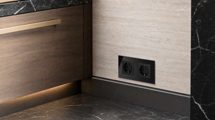 Dubbel Schuko-Stopcontact Glas Zwart Set Tweevoudig Afdekraam En 2 X Enkel Stopcontact MIUUN