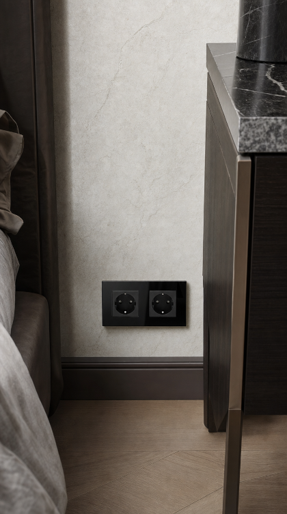 Dubbel Schuko-Stopcontact Glas Zwart Set Tweevoudig Afdekraam En 2 X Enkel Stopcontact MIUUN