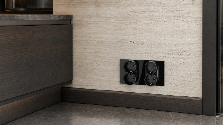 Dubbel Schuko-Stopcontact Glas Zwart Set Tweevoudig Afdekraam En 2 X Dubbel Stopcontact MIUUN