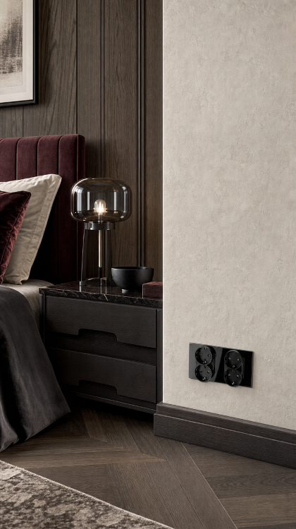 Dubbel Schuko-Stopcontact Glas Zwart Set Tweevoudig Afdekraam En 2 X Dubbel Stopcontact MIUUN