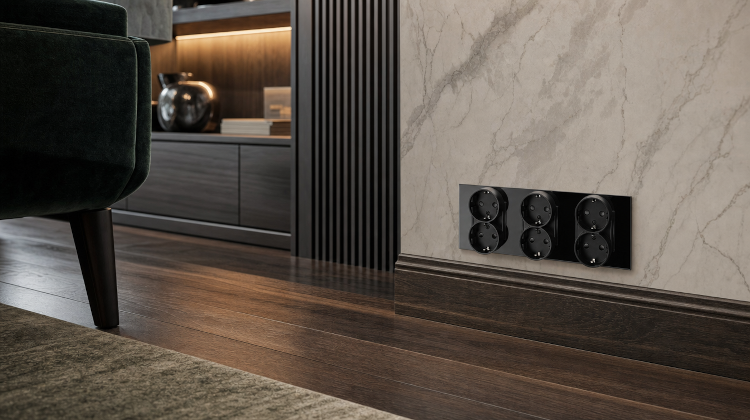 Drievoudig Dubbel Schuko-Stopcontact Glas Zwart Drievoudig Afdekraam