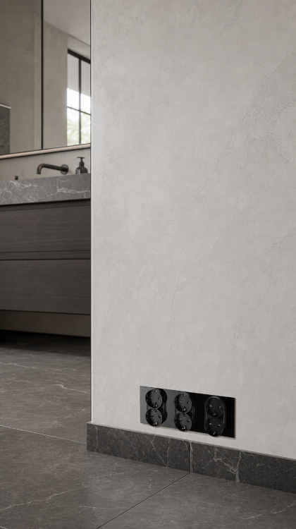 Drievoudig Dubbel Schuko-Stopcontact Glas Zwart Drievoudig Afdekraam