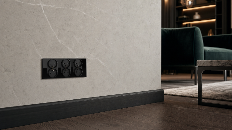 Drievoudig Glazen Stopcontact Zwart Set Drievoudig Afdekraam En 3 X Dubbel Stopcontact MIUUN