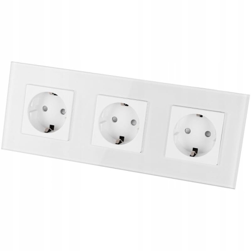 Drievoudig Schuko-Stopcontact Glas Wit Drievoudig Afdekraam En 3 X Stopcontact