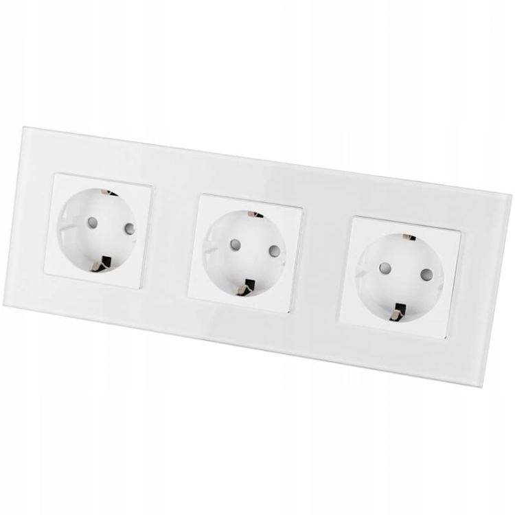 Drievoudig Schuko-Stopcontact Glas Wit Drievoudig Afdekraam En 3 X Stopcontact